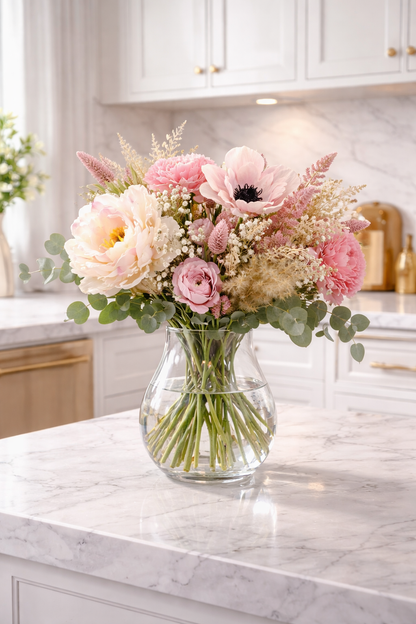 Droogbloemen & Zijden Pioenrozen “Peony Love” – Luxe Droogbloemen Boeket (4 stuks, 55 cm)