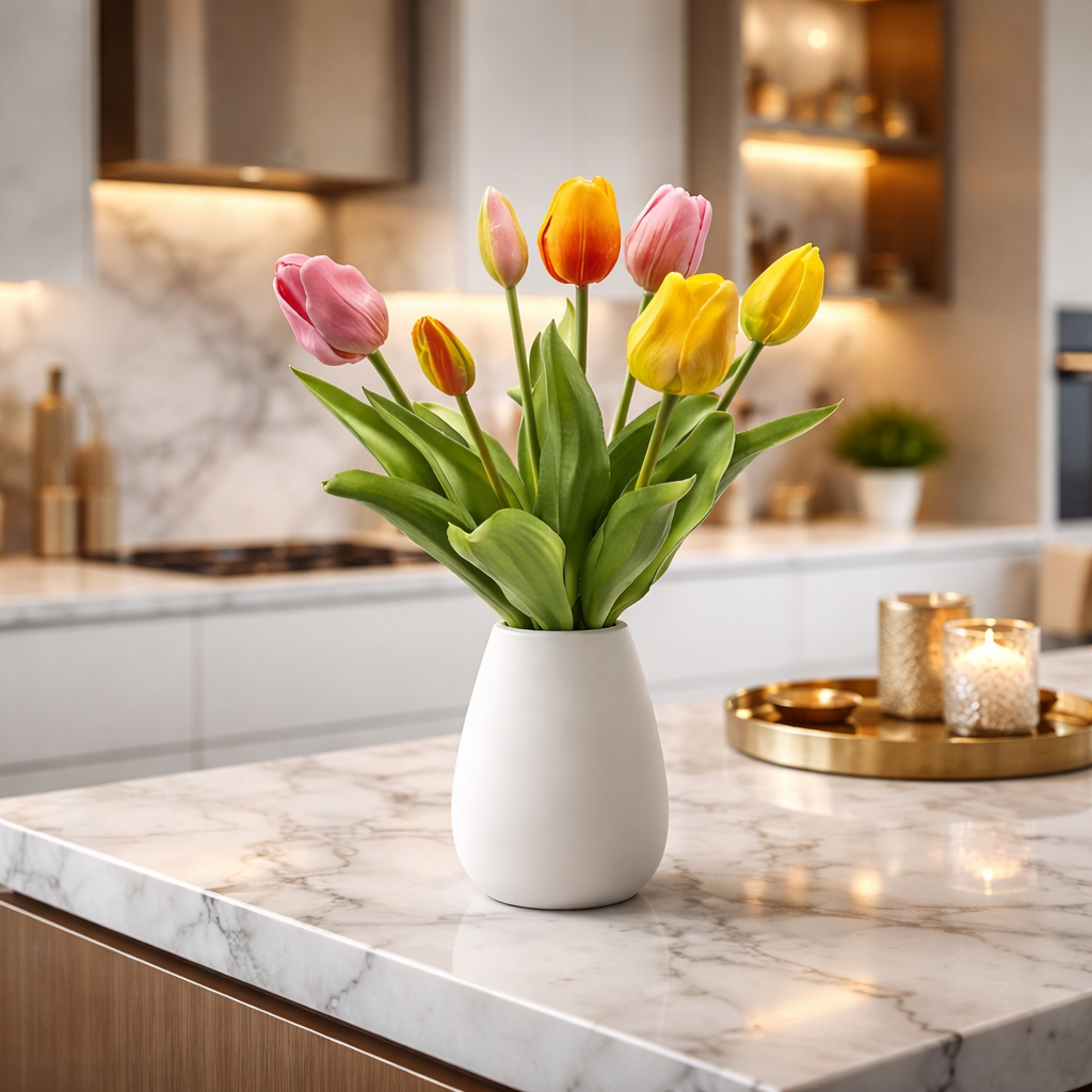 Zachte Lente Kunsttulpen – 7 Stelen (Real Touch, 42 cm) Interieur Decoratie