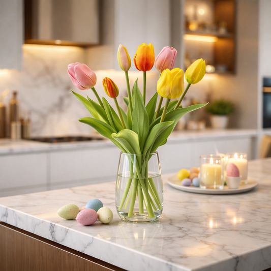 Zachte Lente Kunsttulpen – 7 Stelen (Real Touch, 42 cm) Interieur Decoratie