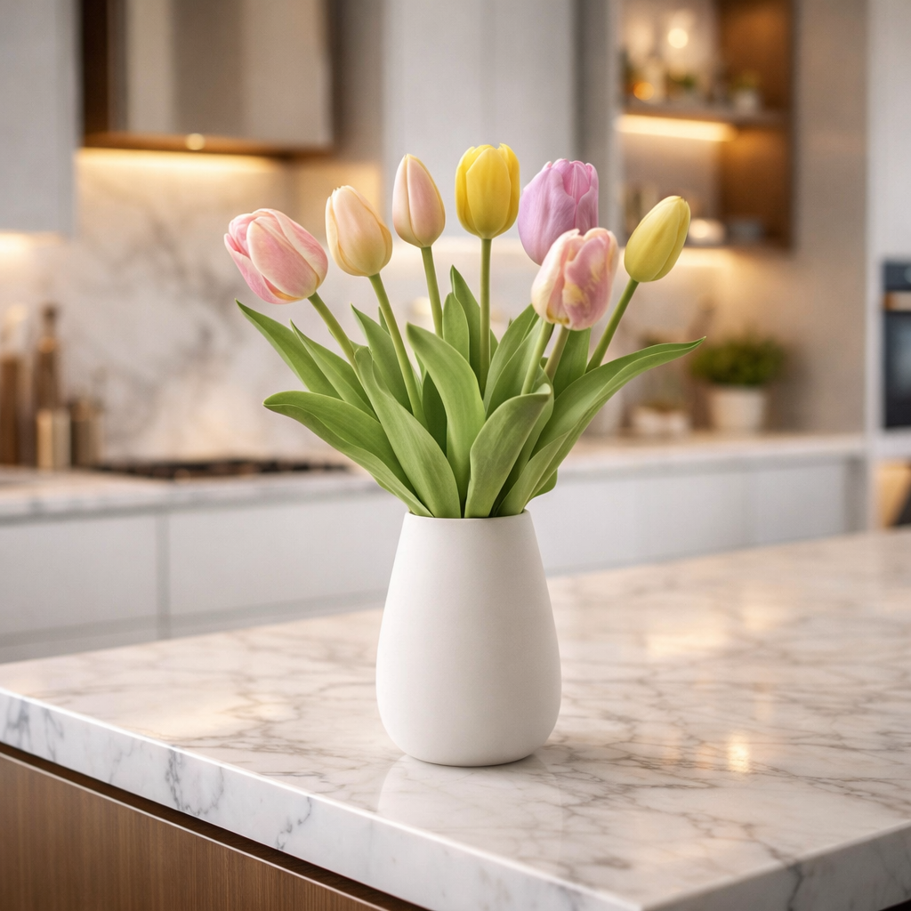 Tulpenboeket - Vrolijke Mix - ‘Real Touch’ Kunsttulpen - 7 stelen - 42 cm