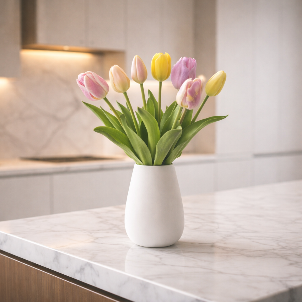 Tulpenboeket - Vrolijke Mix - ‘Real Touch’ Kunsttulpen - 7 stelen - 42 cm