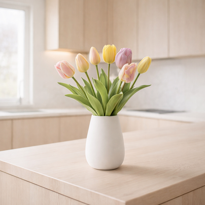 Tulpenboeket - Vrolijke Mix - ‘Real Touch’ Kunsttulpen - 7 stelen - 42 cm