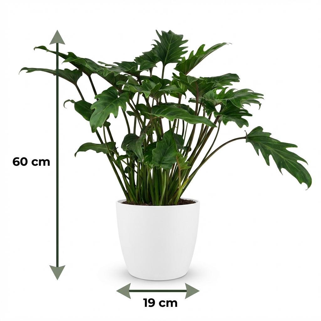 Philodendron - Philodendron Xanadu - Groen - Weinig onderhoud - 1 Plant - met Potter Wit - Pot 19cm - Hoogte 60cm