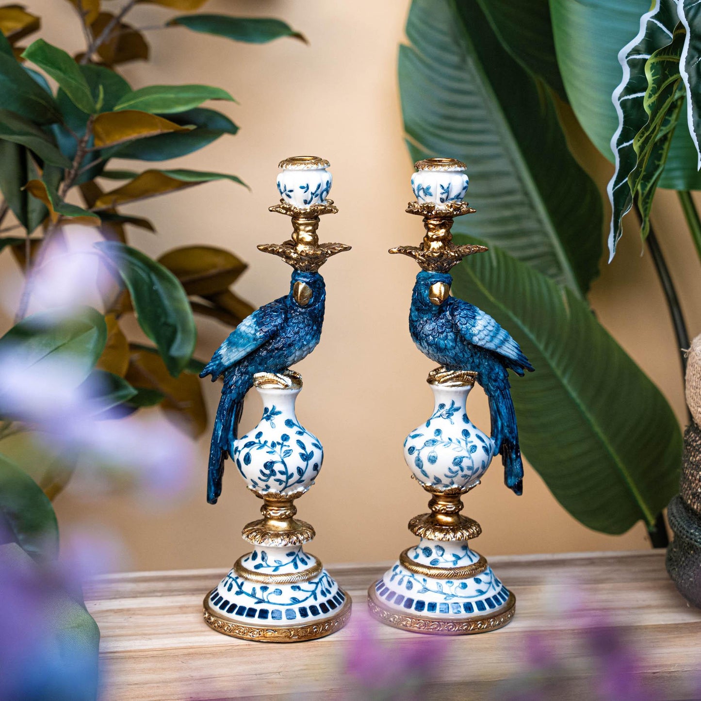 Kandelaar “Dutch Blue Parrot” – 40 cm – Luxe Papegaai Kandelaar