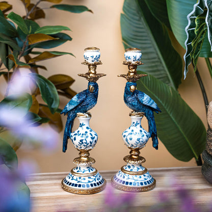 Kandelaar “Dutch Blue Parrot” – 40 cm – Luxe Papegaai Kandelaar