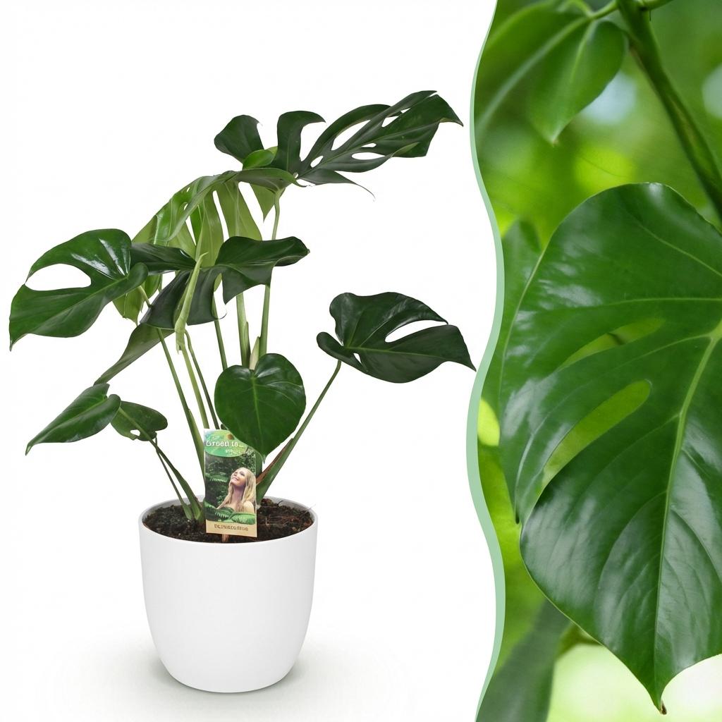 Kamerplanten - Monstera Deliciosa - Gatenplant - Weinig onderhoud - Groen - 1 Plant - met Potter Wit - Pot 21cm - Hoogte 70-80cm