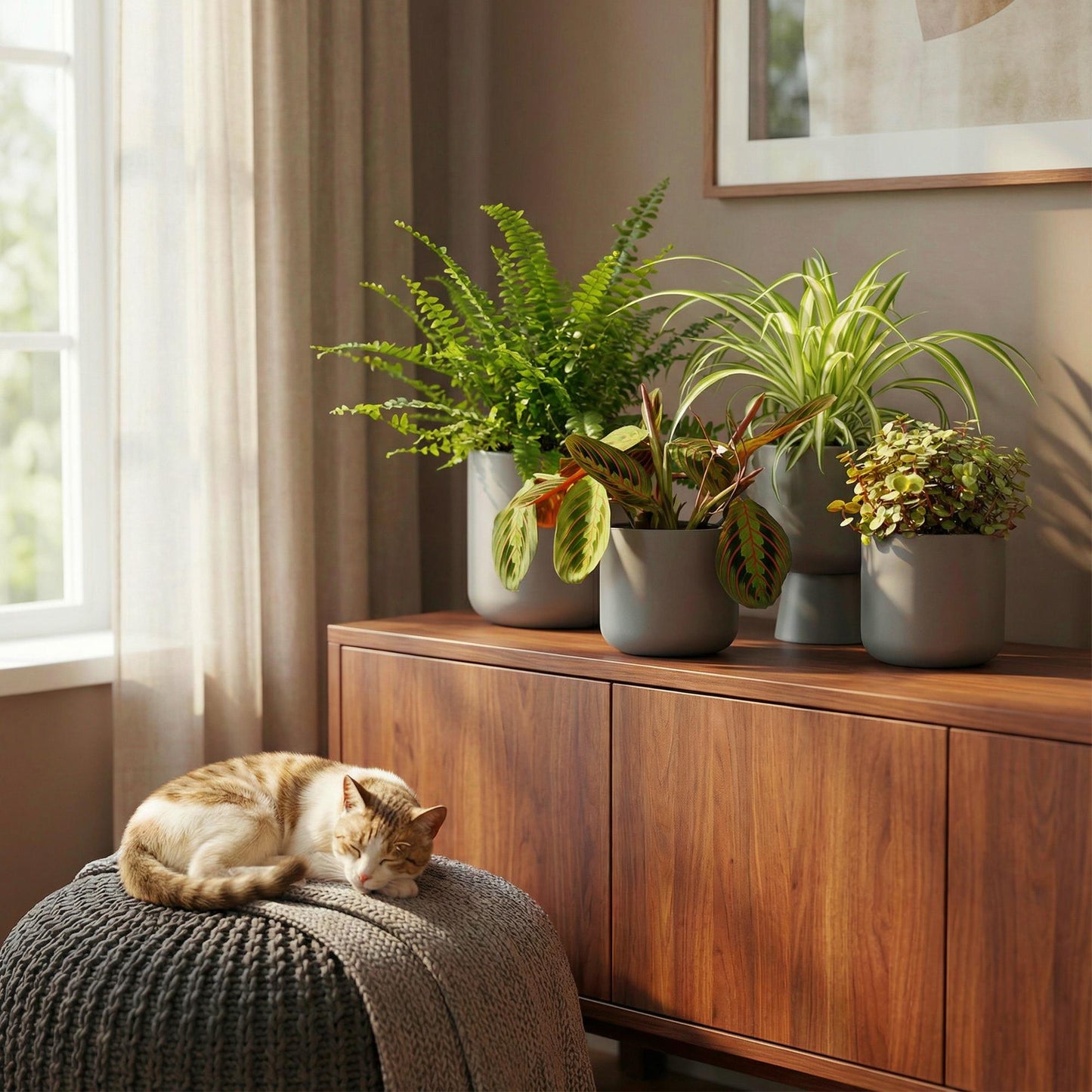 Chlorophytum - Maranta - Calissia - Nephrolepsis - Mix van 4 - Huisdiervriendelijke Planten - Groen - 4 Planten - Pot 12cm - Hoogte 25cm