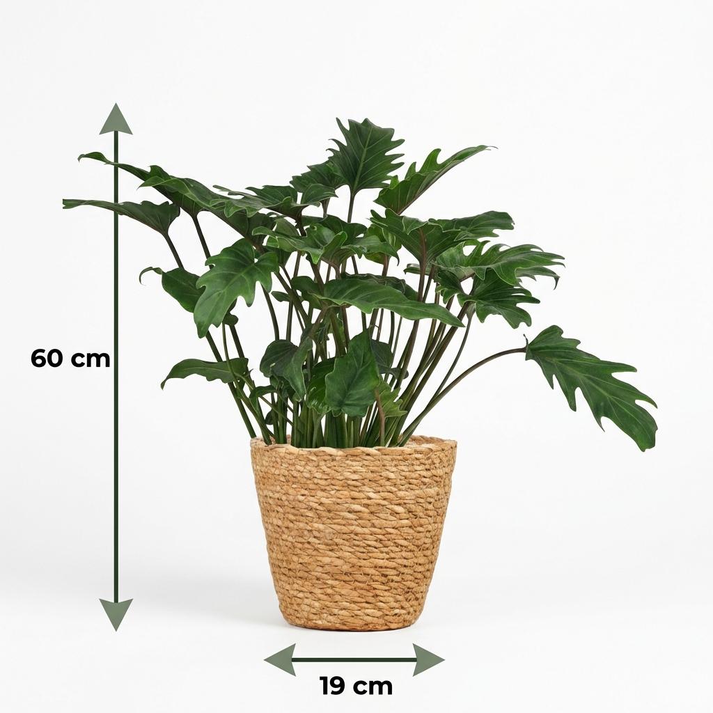 Philodendron - Philodendron Xanadu - Groen - Weinig onderhoud - 1 Plant - met Mand - Pot 19cm - Hoogte 60cm