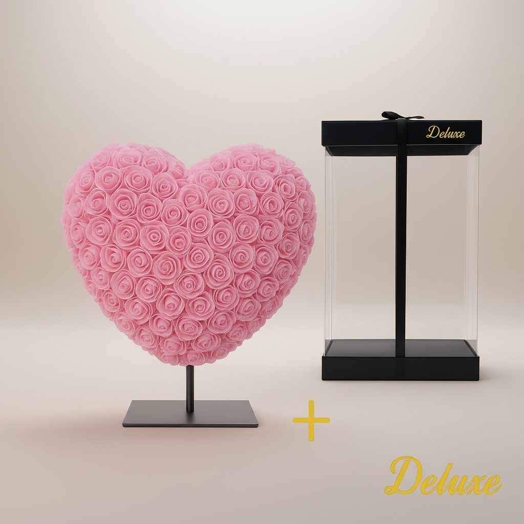 Hart DELUXE op standaard 15cm - lichtroze foam - in luxe cadeauverpakking 15 cm
