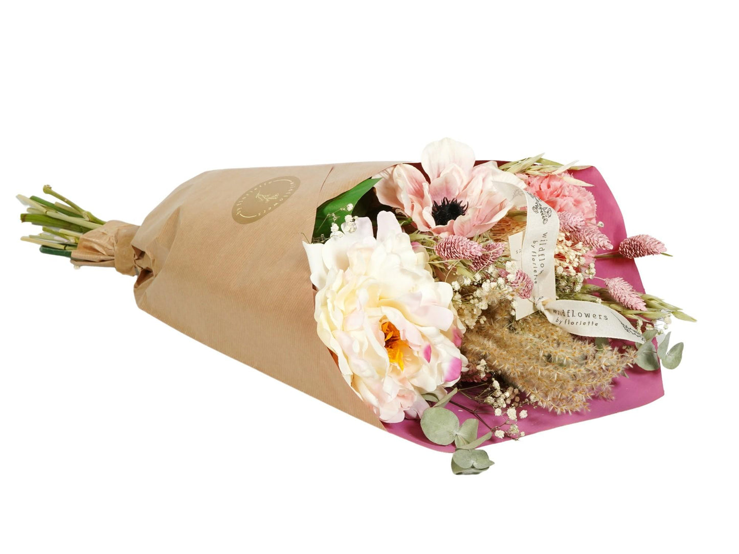 Droogbloemen & Zijden Pioenrozen “Peony Love” – Luxe Droogbloemen Boeket (4 stuks, 55 cm)
