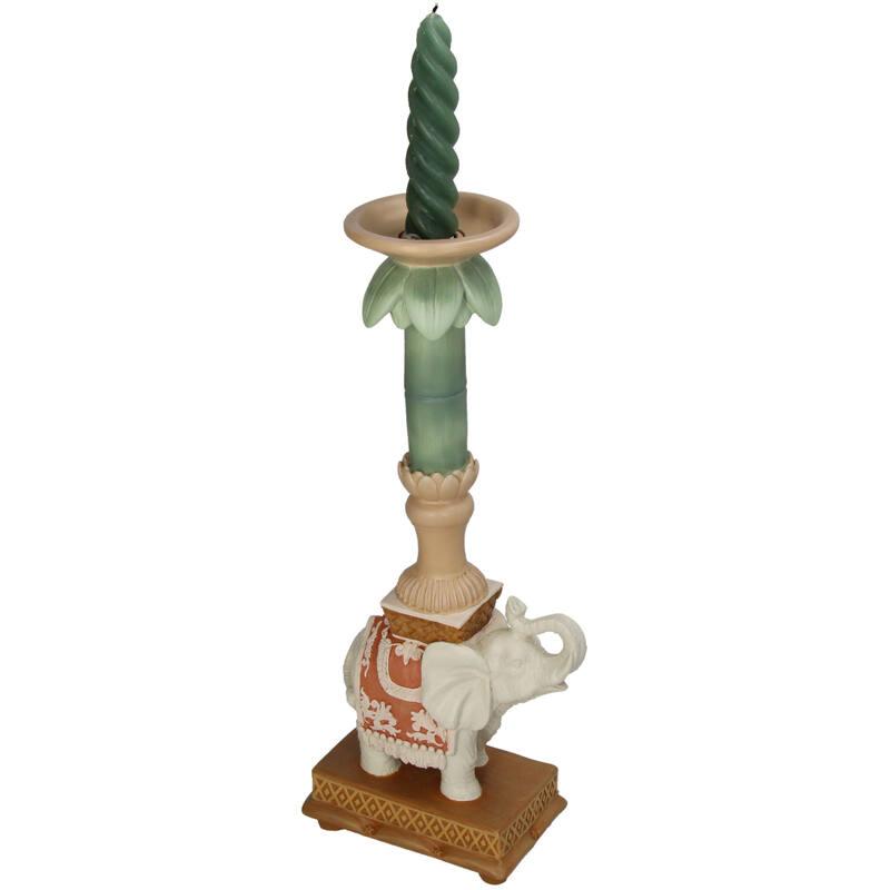Kandelaar - Olifant roze/groen - Polyresin - 34,50 cm