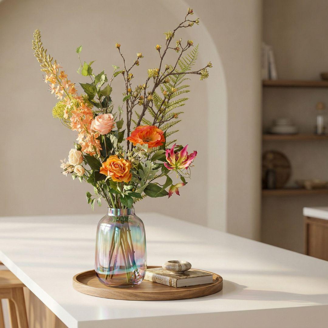 Kunstbloemen boeket Amber Peach Deluxe - Real Touch - 12 stelen - ↑ 105 cm