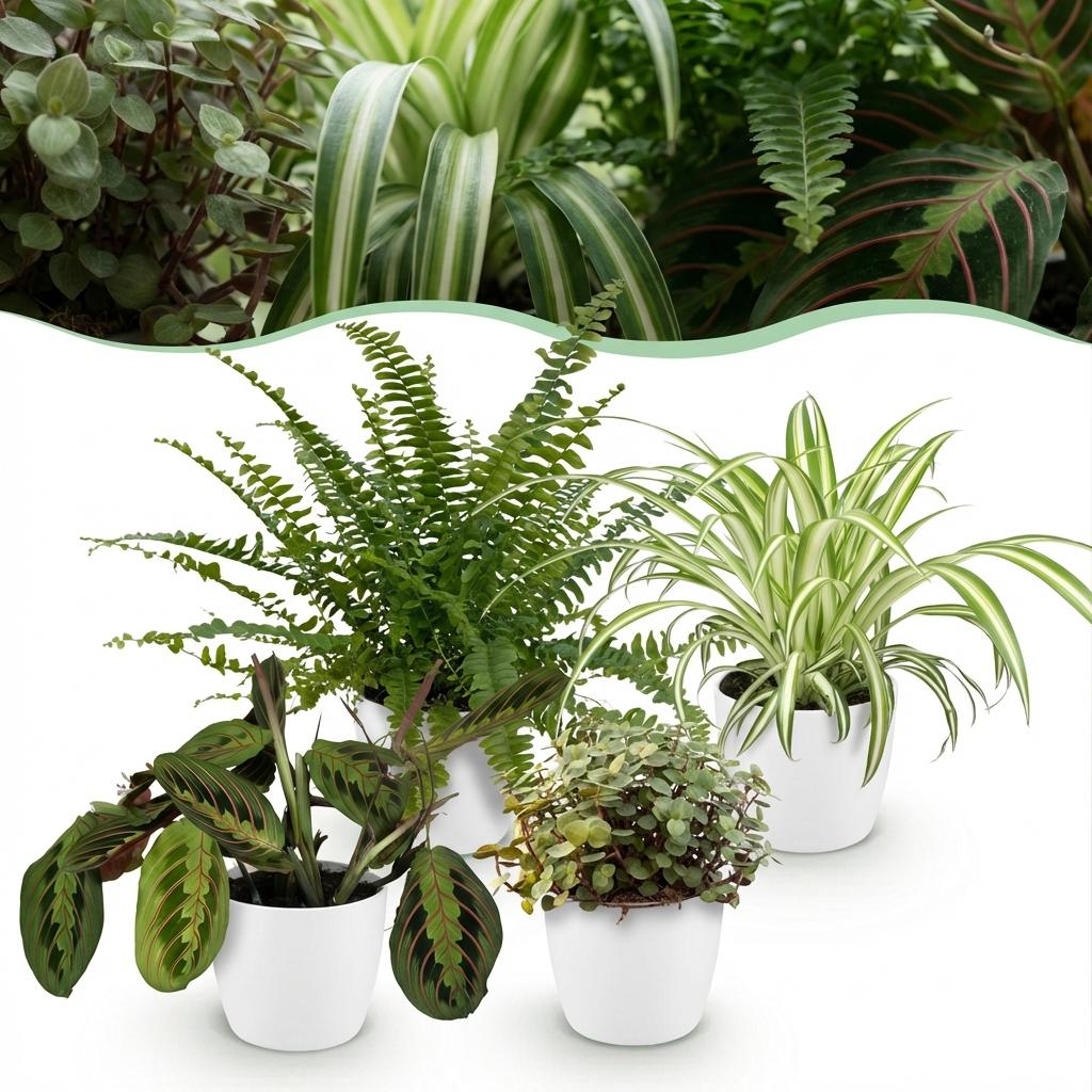 Mix van 4 - Huisdiervriendelijke Planten 4 Planten - met Potter Wit - Pot 12cm - Hoogte 25cm