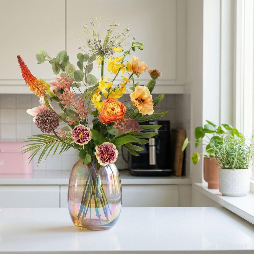 Kunstbloemen boeket Amber Peach Deluxe - Real Touch - 12 stelen - ↑ 105 cm