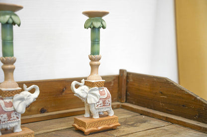 Kandelaar - Olifant roze/groen - Polyresin - 34,50 cm