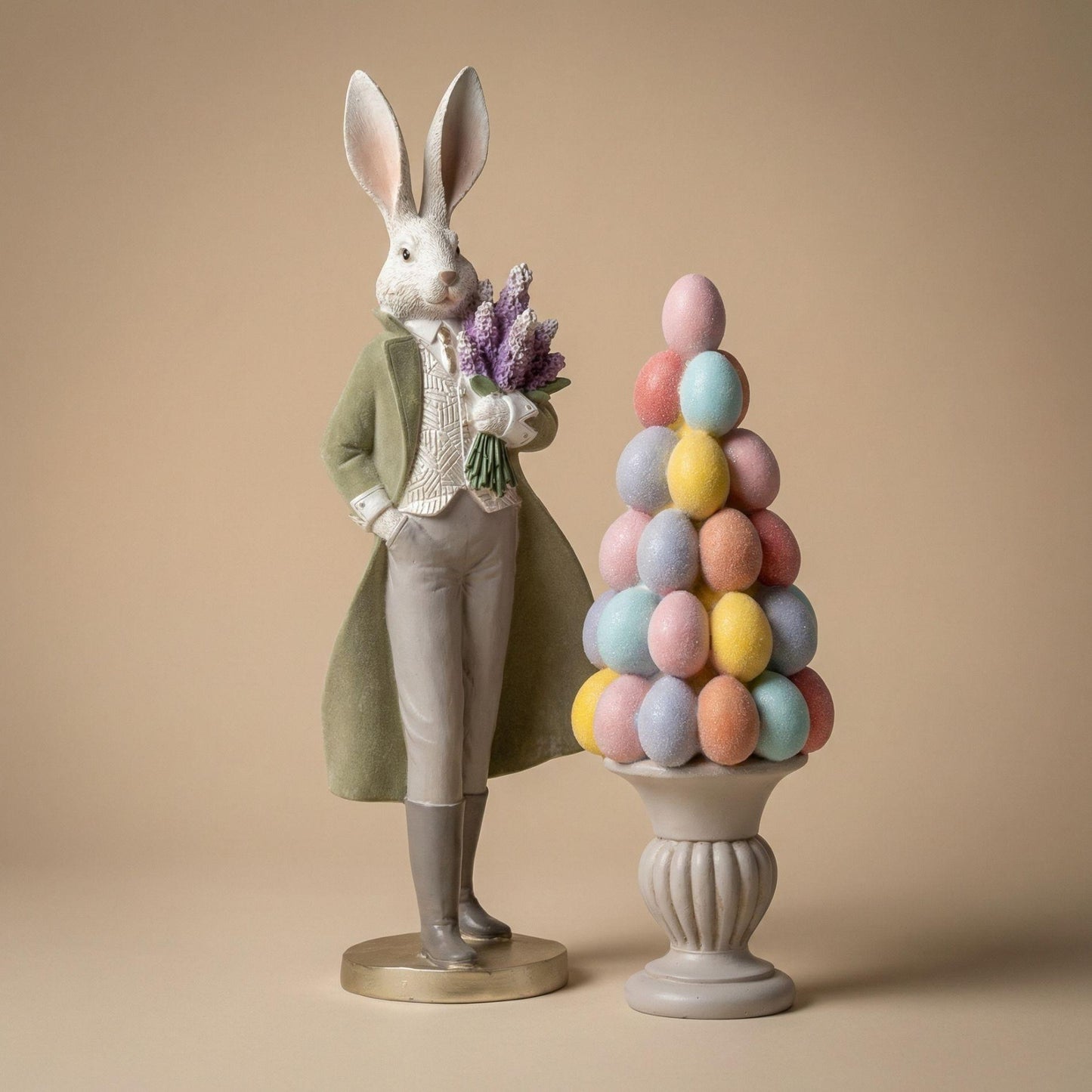 Paashaas beeldje - Haas heer met bloemen - ↑ 51 cm
