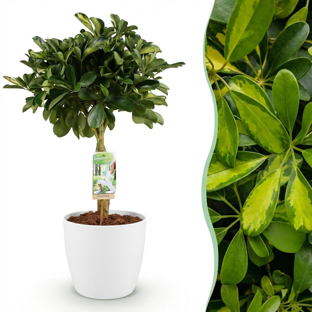 Schefflera Gold Capella (Vingerboom) – 70-80 cm – Inclusief Witte Pot