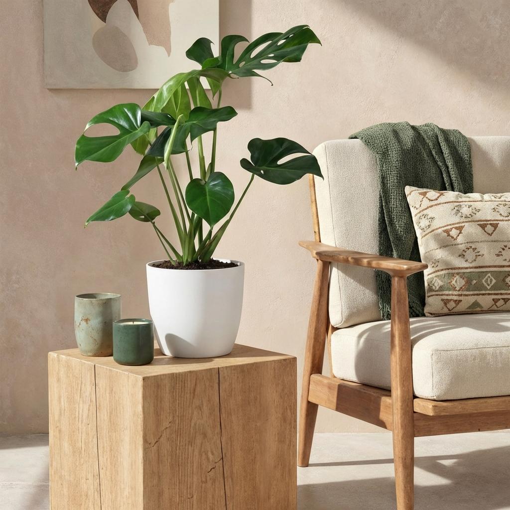 Kamerplanten - Monstera Deliciosa - Gatenplant - Weinig onderhoud - Groen - 1 Plant - met Potter Wit - Pot 21cm - Hoogte 70-80cm