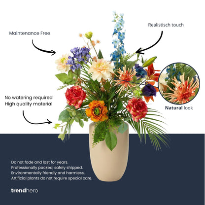 Kunstbloemen Boeket “Colorful Bloom Deluxe” – Real Touch – 70 cm – 18 Stelen