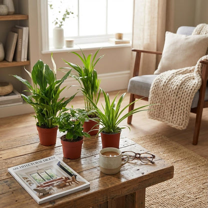 Luchtzuiverende Kamerplanten – 4-Stuks Mix | Ø12cm | 30–40cm Hoog | Verbeter Binnenlucht & Stijl