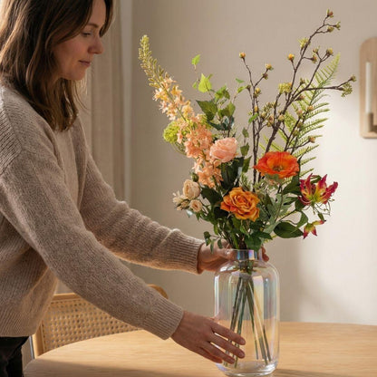 Kunstbloemen boeket Amber Peach Deluxe - Real Touch - 12 stelen - ↑ 105 cm