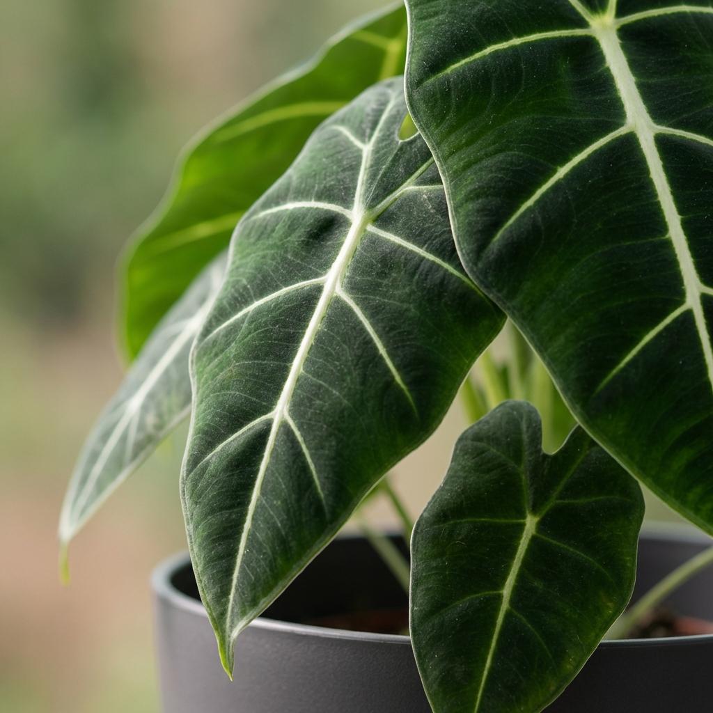 Olifantsoor - Alocasia Frydek - Groen - Weinig onderhoud - 1 Plant - met Potter Grijs - Pot 19cm - Hoogte 60cm