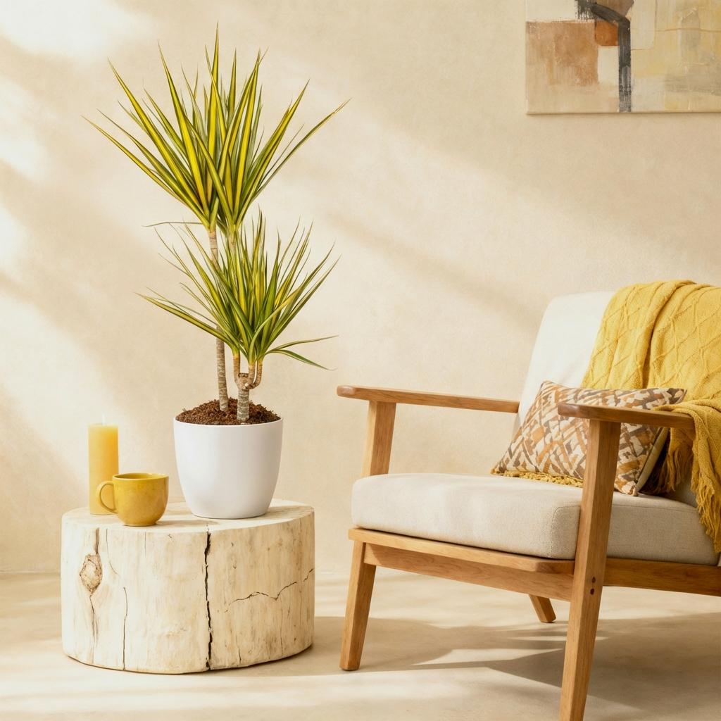 Kamerplanten - Dracaena Sunray - Drakenbloedboom - Weinig onderhoud - 1 Plant - met Pot Wit - Pot 21cm - Hoogte 90-100cm