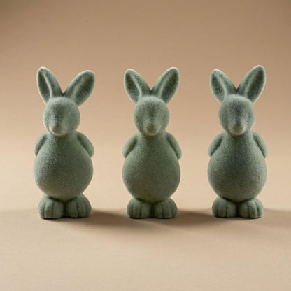 3x Paashaas decoratie - Groen fluweel - ↑ 12,5 cm