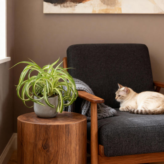 Chlorophytum comosum Bonnie - Krullende Graslelie - Huisdiervriendelijk - Bont - 2 Planten - Pot 12cm - Hoogte 20-25cm