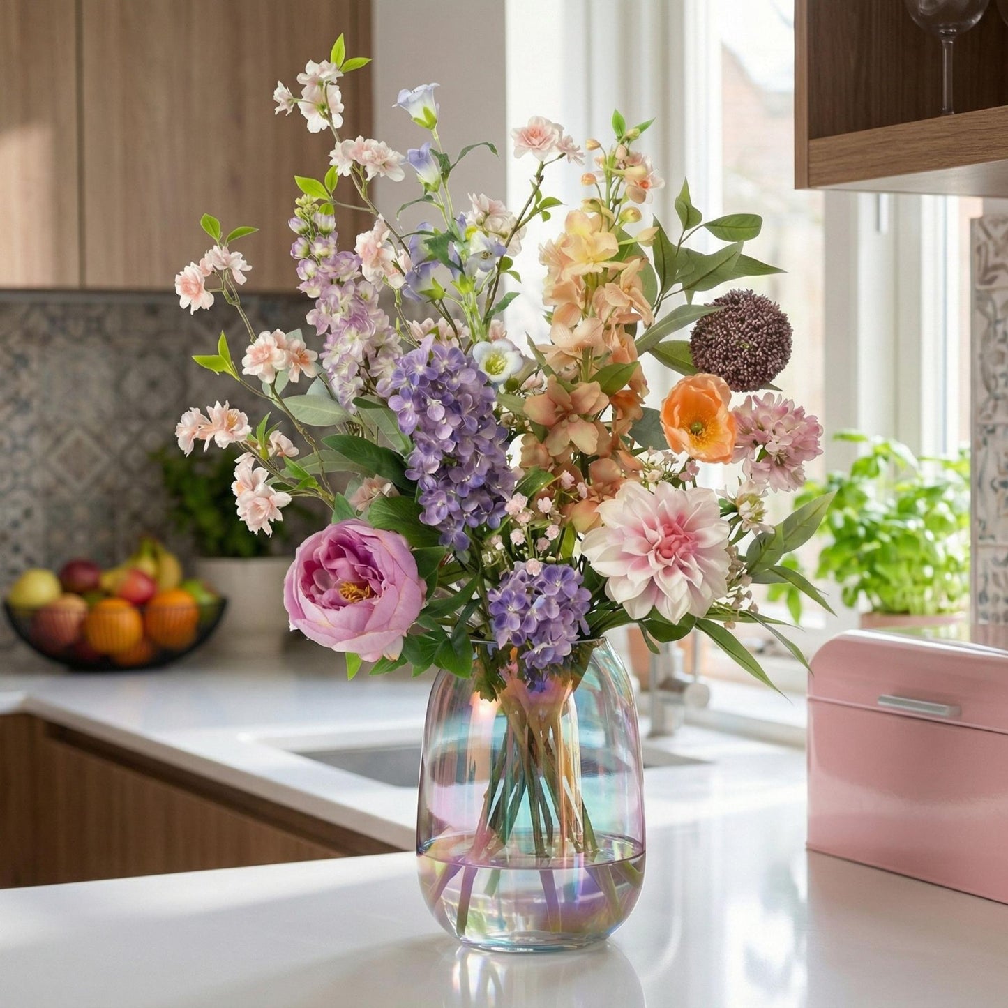 Kunstbloemen Boeket Pastel Meadow Deluxe - Real Touch - 15 Stelen - ↑ 100 cm