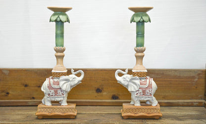 Kandelaar - Olifant roze/groen - Polyresin - 34,50 cm