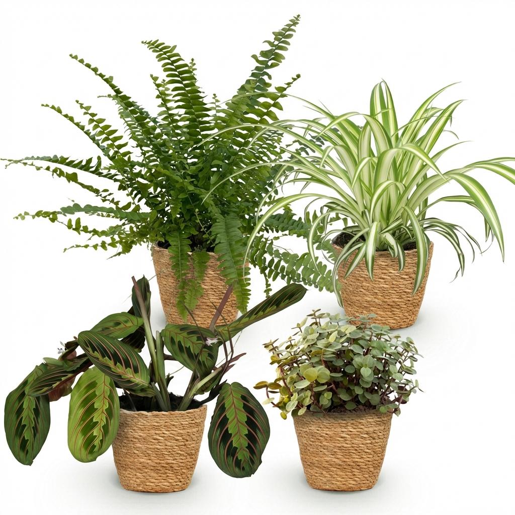 Mix van 4 - Huisdiervriendelijke Planten 4 Planten - met Mand - Pot 12cm - Hoogte 25cm