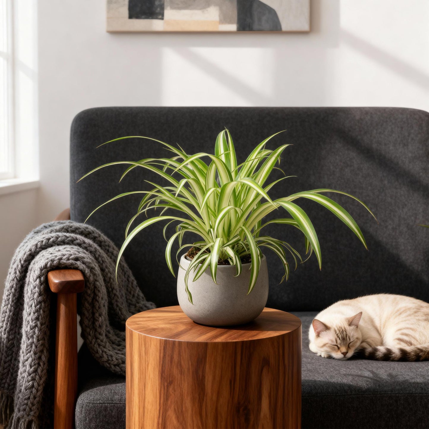 Kamerplant - Chlorophytum comosum Variegatum - Kattengras - Huisdiervriendelijk - Bont - 4 Planten - Pot 12cm - Hoogte 25-30cm