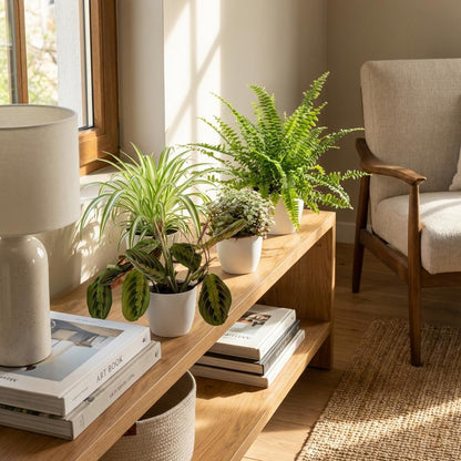 Mix van 4 - Huisdiervriendelijke Planten 4 Planten - met Potter Wit - Pot 12cm - Hoogte 25cm