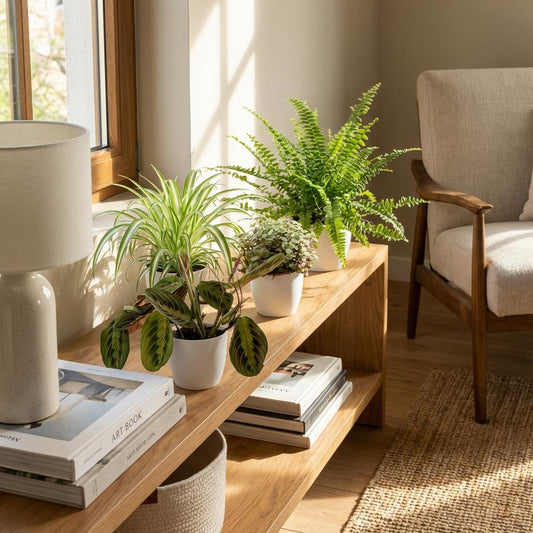 Mix van 4 - Huisdiervriendelijke Planten 4 Planten - met Potter Wit - Pot 12cm - Hoogte 25cm