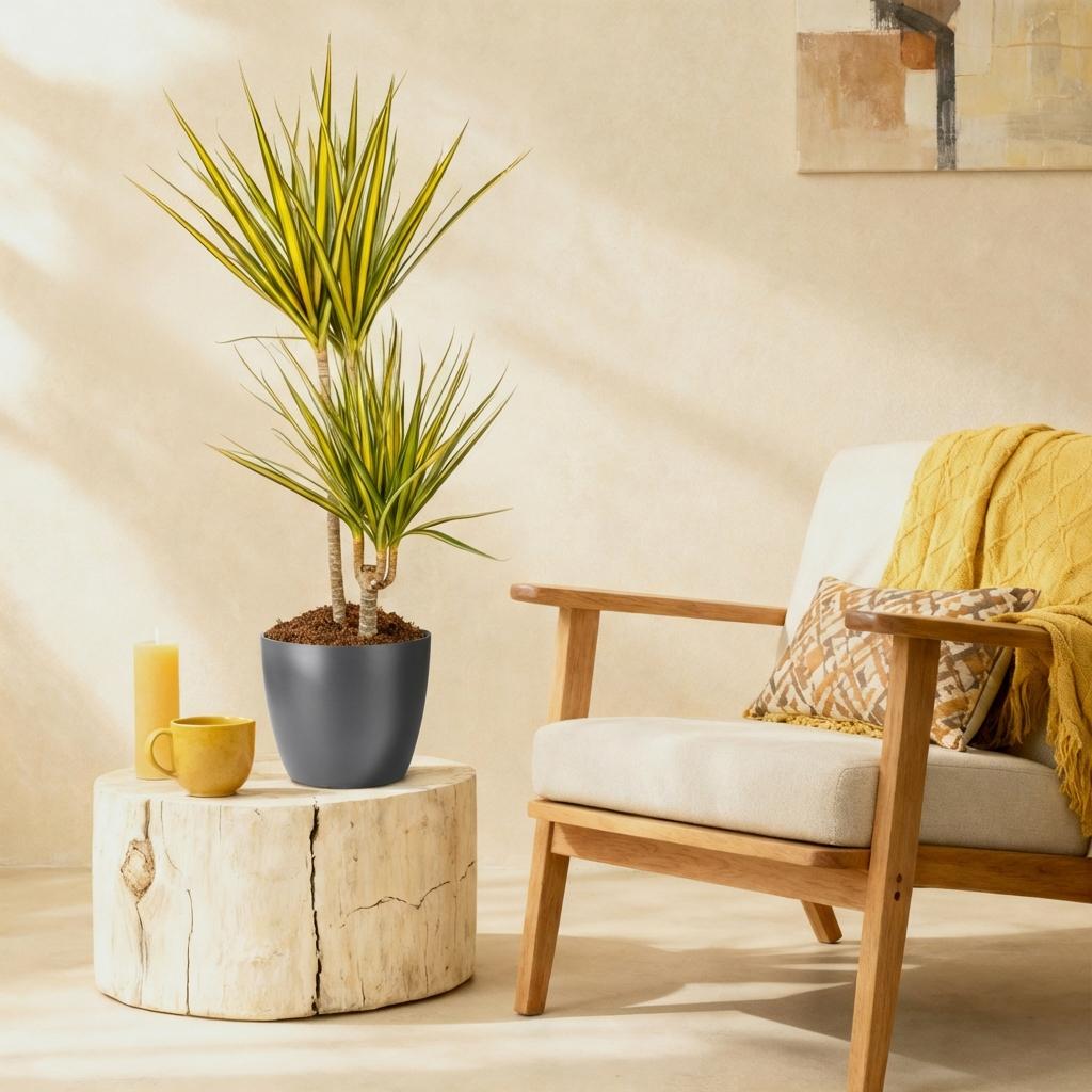 Kamerplanten - Dracaena Sunray - Drakenbloedboom - Weinig onderhoud 1 Plant - met Pot Grijs - Pot 21cm - Hoogte 90-100cm