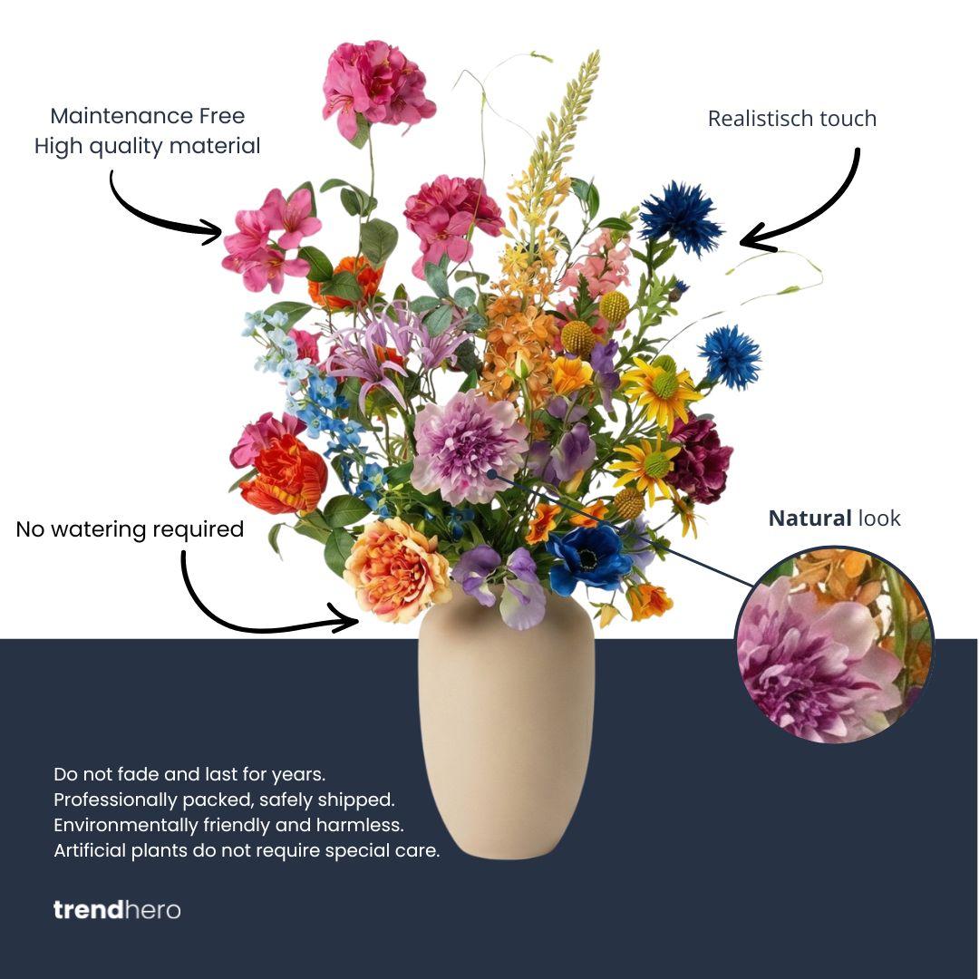 Kunstbloemen boeket Summer Garden Deluxe - Real Touch - 19 stelen - ↑ 100 cm - Zijden bloemen