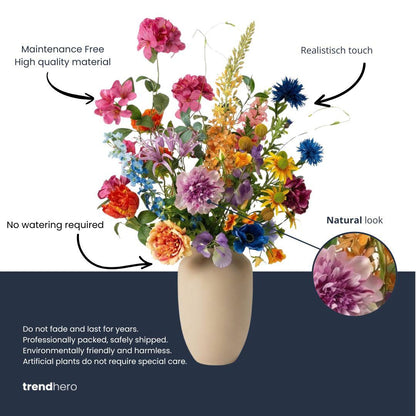 Kunstbloemen boeket Summer Garden Deluxe - Real Touch - 19 stelen - ↑ 100 cm - Zijden bloemen