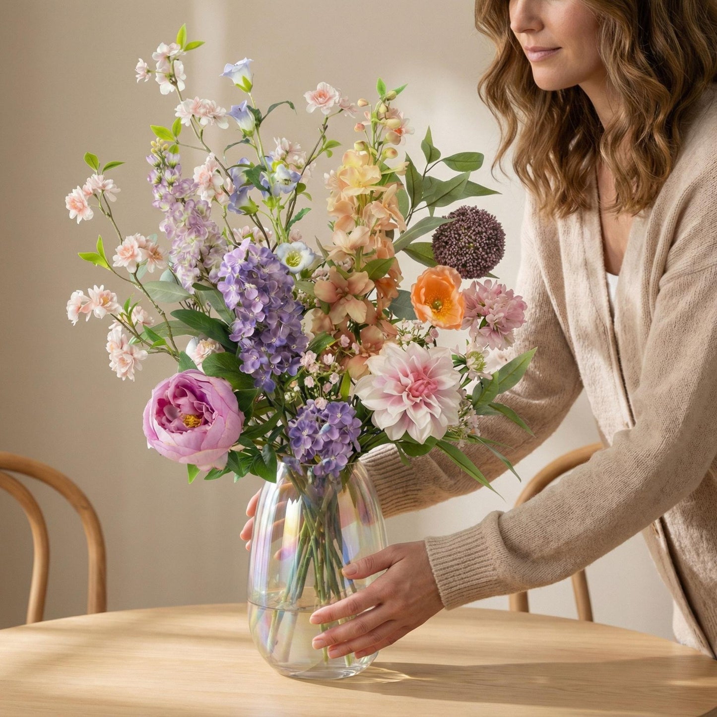 Kunstbloemen Boeket Pastel Meadow Deluxe - Real Touch - 15 Stelen - ↑ 100 cm