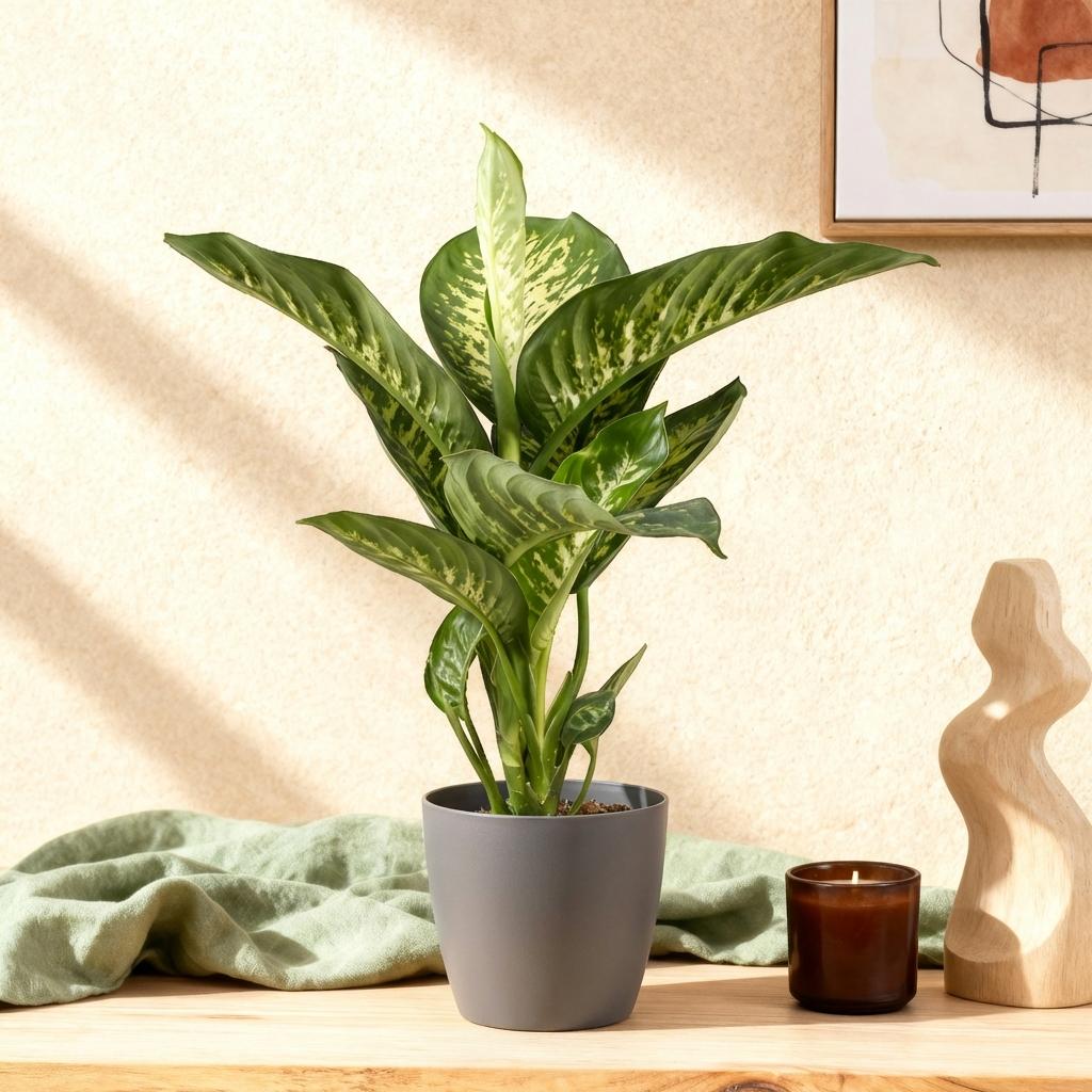 Kamerplanten - Diefenbachia Tropic Snow - Dieffenbachia - Weinig onderhoud - Groen - 1 Plant - met Potter Grijs - Pot 21cm - Hoogte 90-100cm